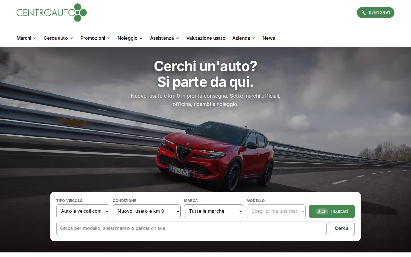 La home del sito nuovo di Centroauto, con la ricerca auto