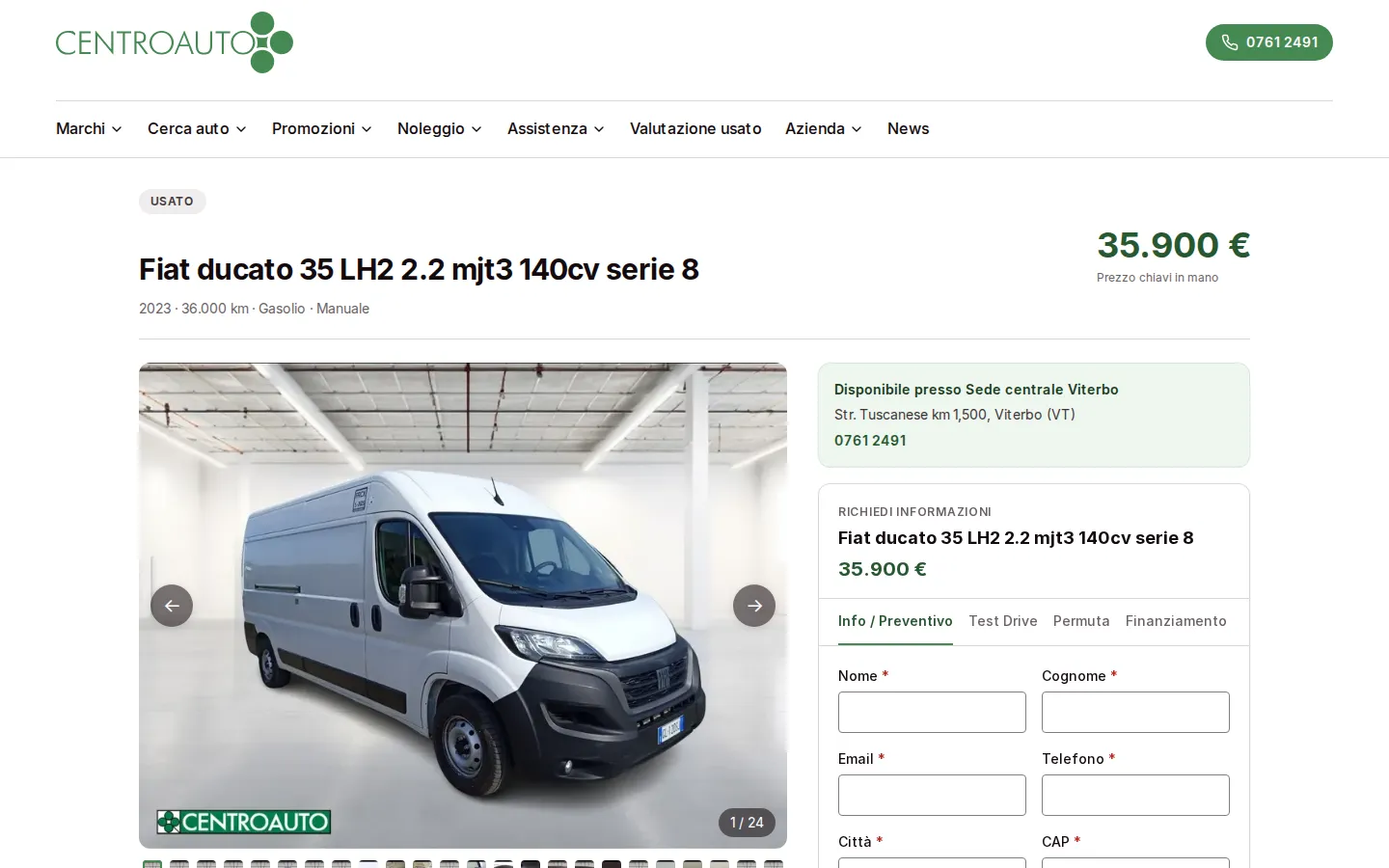 La scheda di un furgone usato sul sito nuovo, con foto, prezzo e richiesta di informazioni